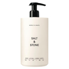 Salt & Stone Neroli Basil body lotion bottle showcases 450 ml size for everyday hydration.