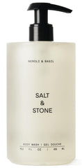 Salt & Stone Neroli Basil bottle with rich lather, hydrating skin.
