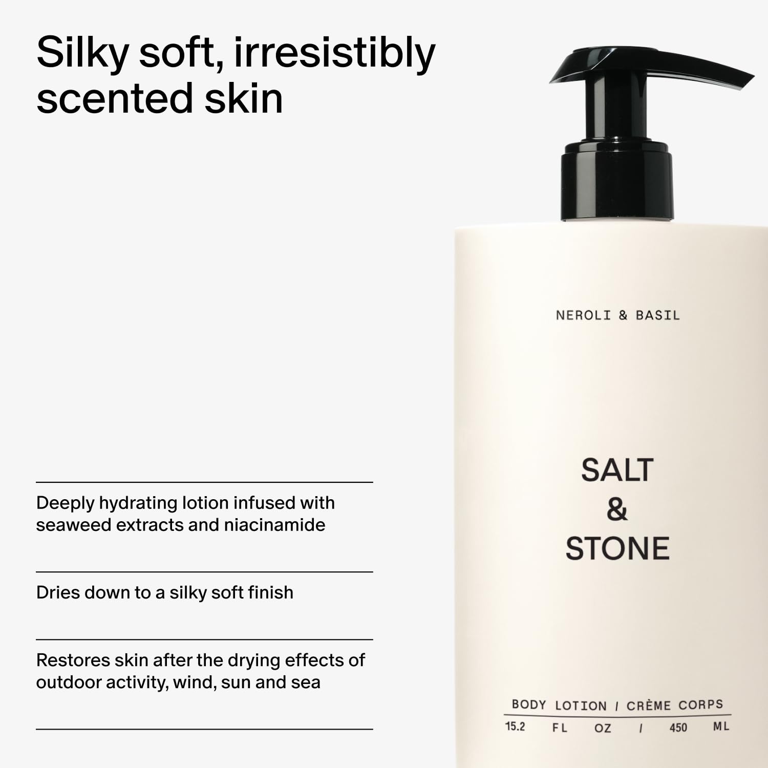 Salt & Stone Neroli Basil cruelty-free Leaping Bunny certified packaging label.