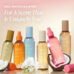 Saltair Body Mist 2-Pack packaging image emphasizes light, non-greasy mist for daily refresh.