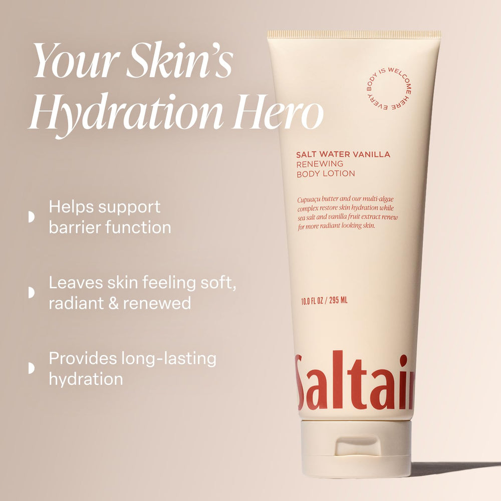 Saltair Body Lotion 2Pack tubes closeup shows creamy texture for dry skin relief