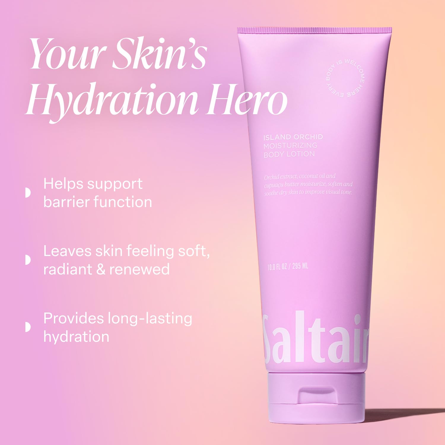 Close-up of Saltair body lotion texture showing creaminess and absorption.