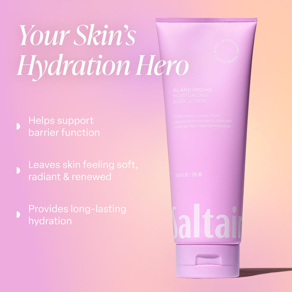 Close-up of Saltair body lotion texture showing creaminess and absorption.