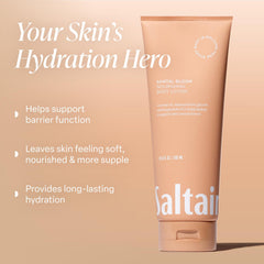Saltair Body Lotion texture close-up shows creamy, fast-absorbing hydration.