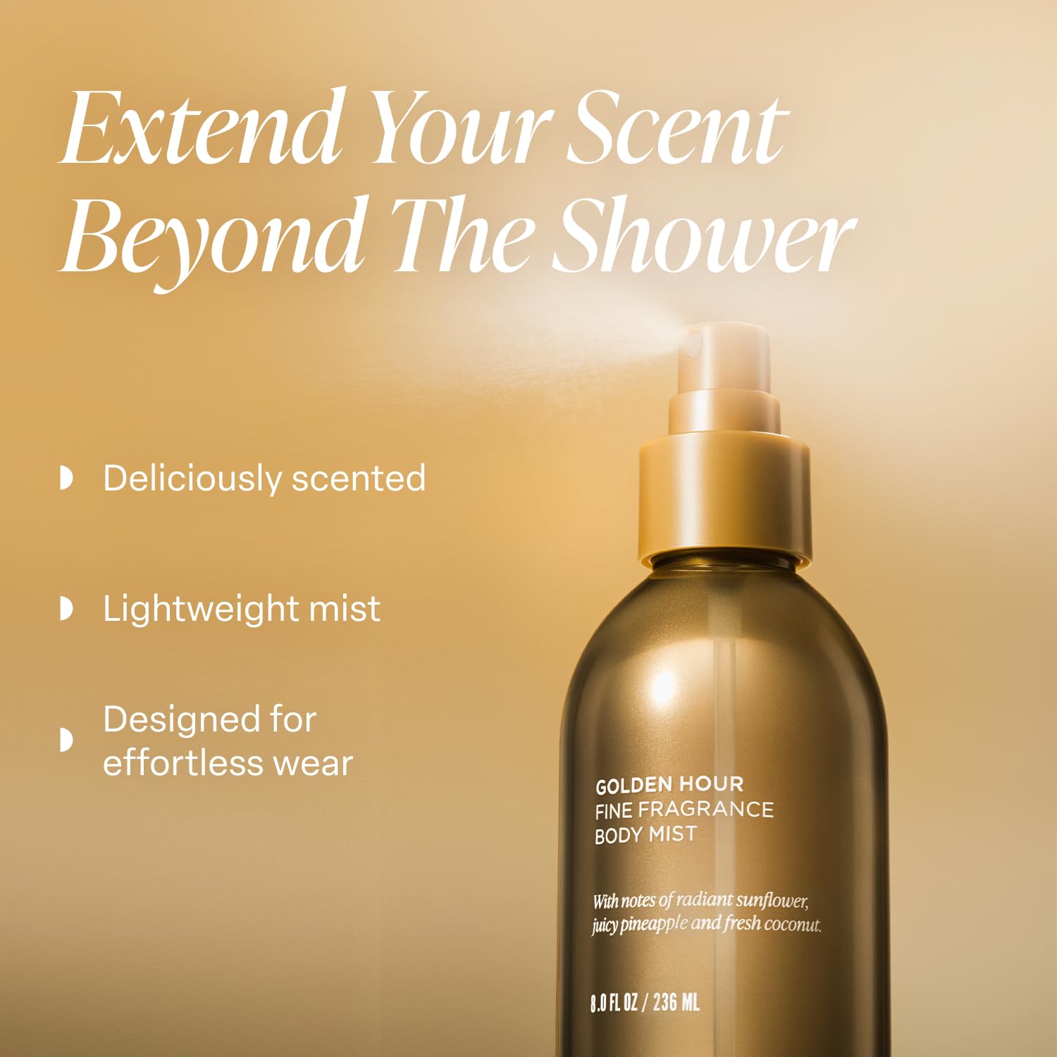 Saltair Body Mist Golden Hour bottle side view highlighting sleek packaging.