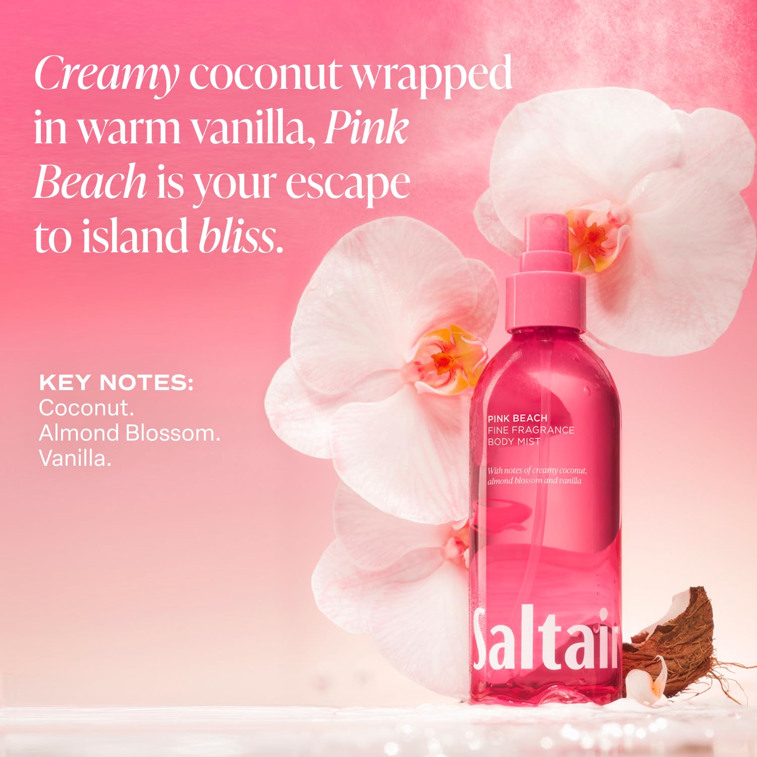 Saltair Pink Beach mist in action creates a carefree, refreshing aura.