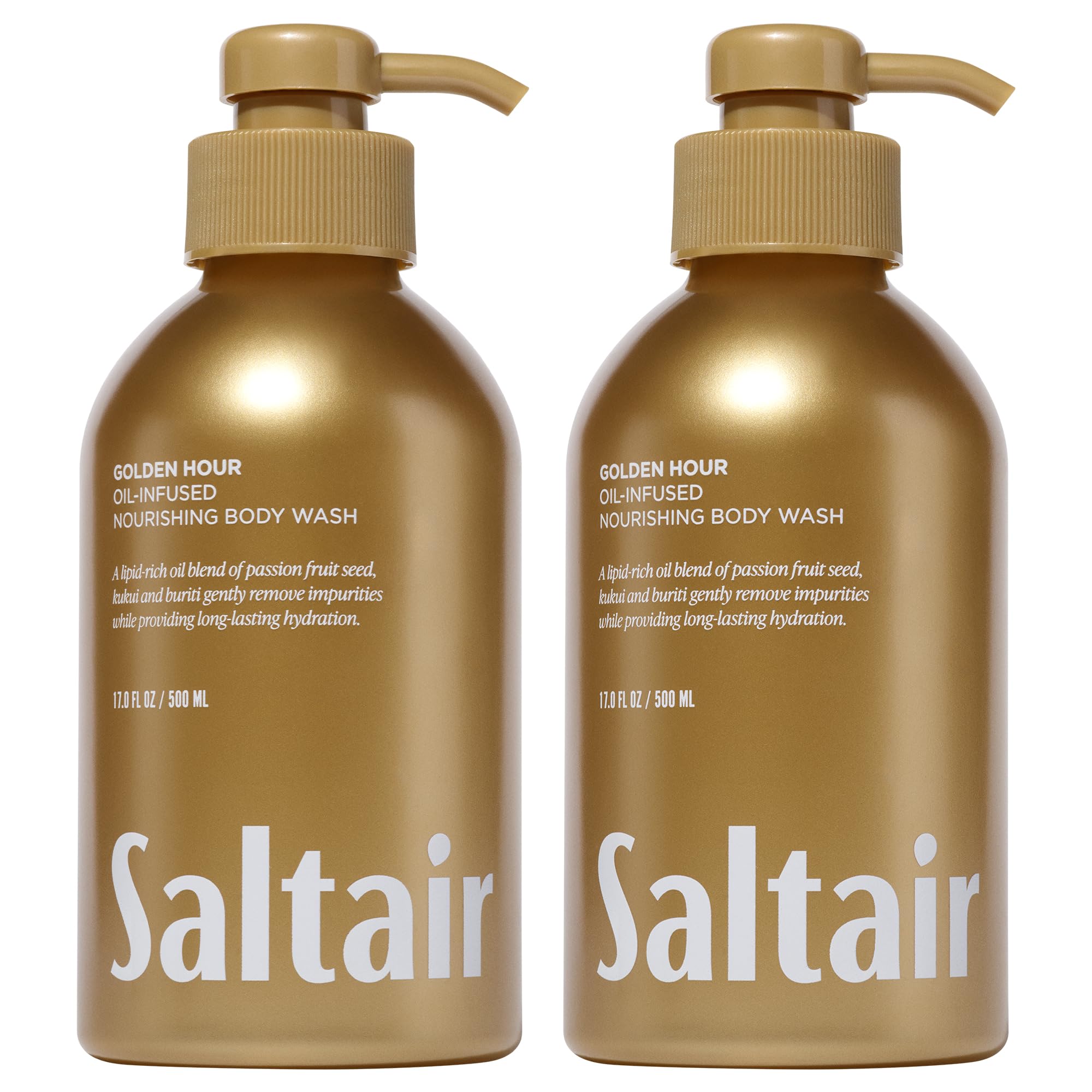 Saltair body wash bottle with pump for quick, convenient daily cleansing.