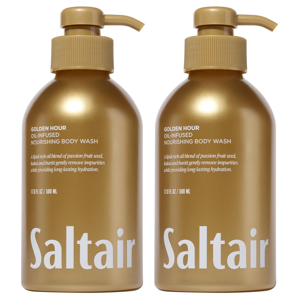 Saltair body wash bottle with pump for quick, convenient daily cleansing.