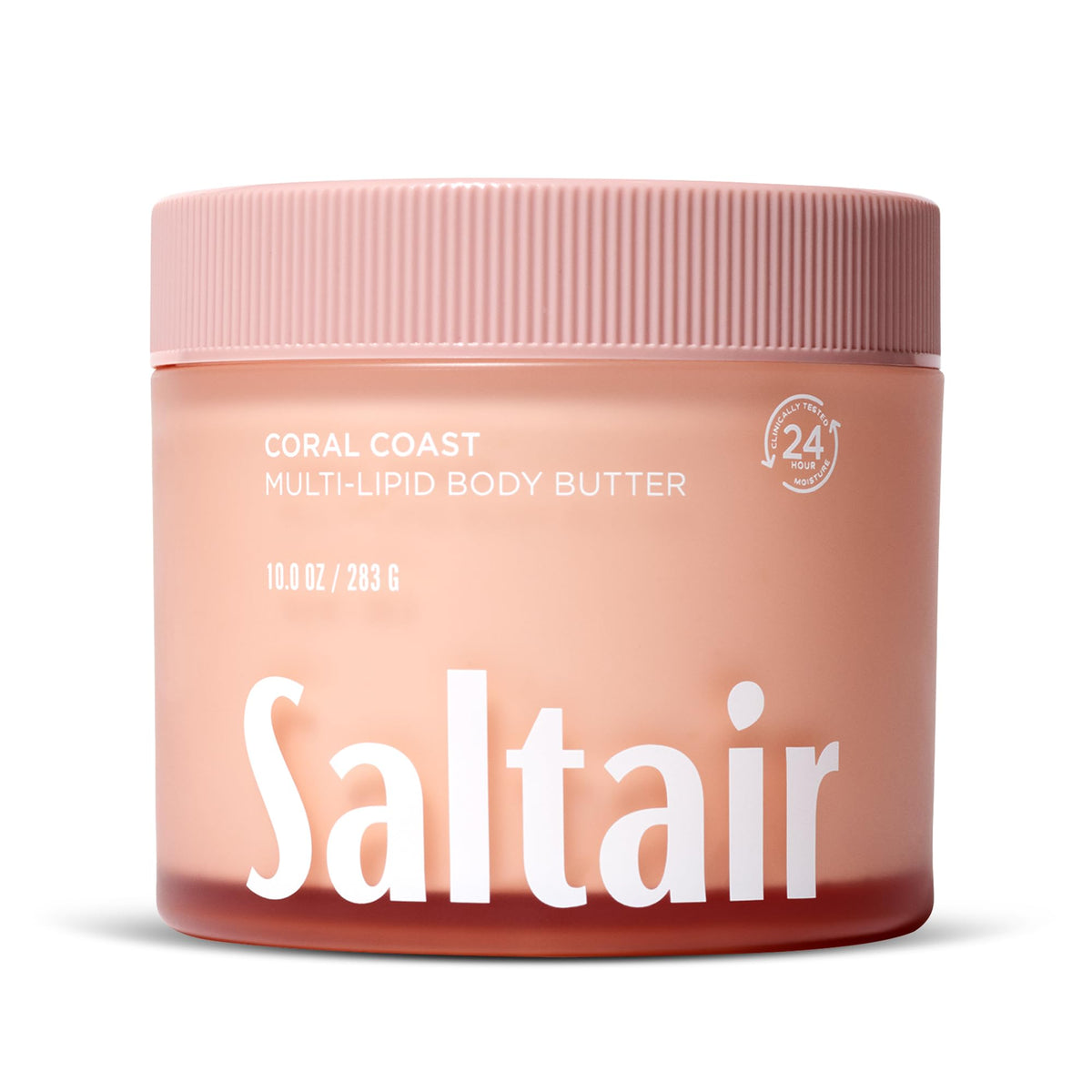 Saltair Coral Coast body butter jar on shelf showing rich hydration for dry skin