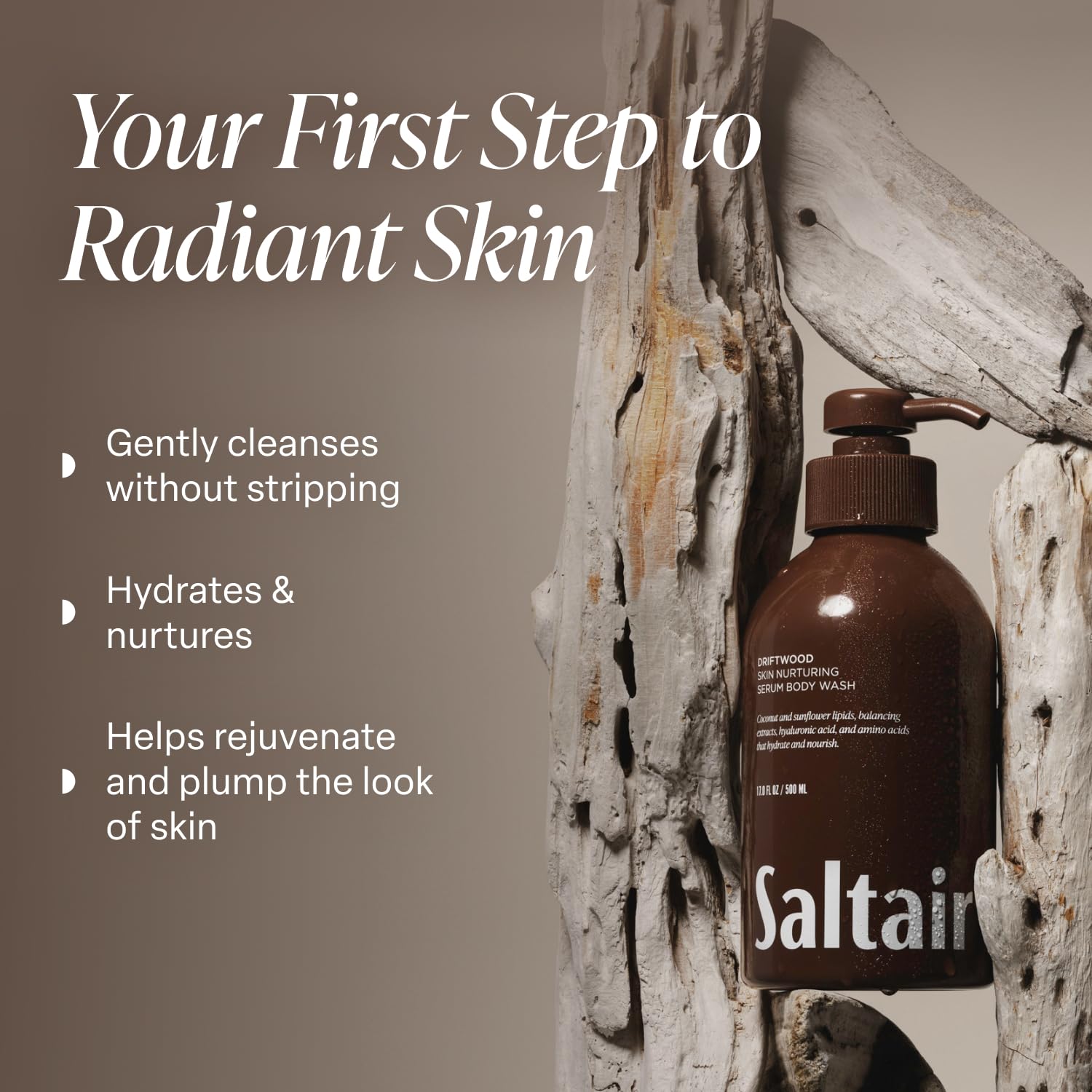 Saltair Driftwood Scent bottle highlights bergamot and sage notes