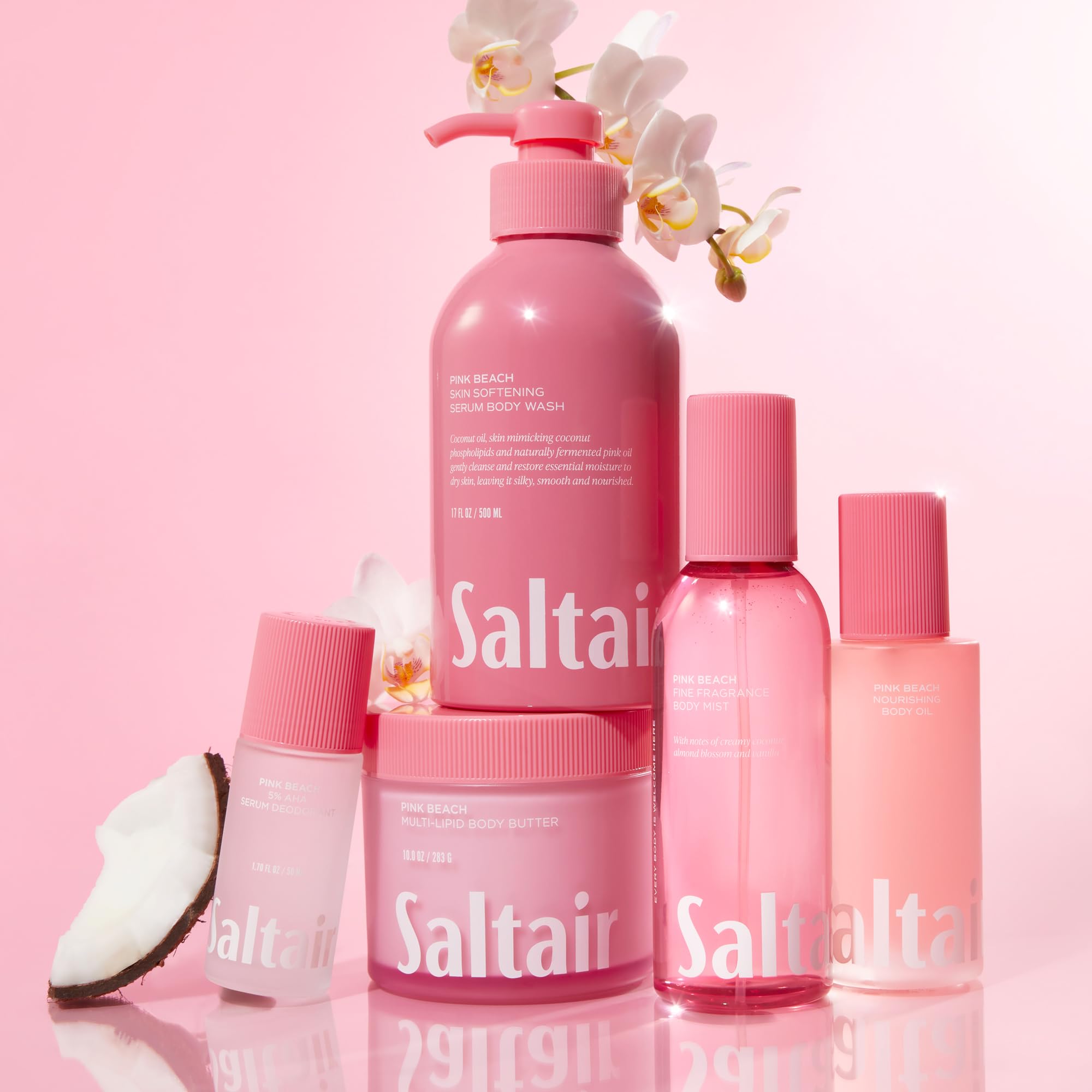 Saltair dry skin-friendly formulation shown delivering lasting hydration.