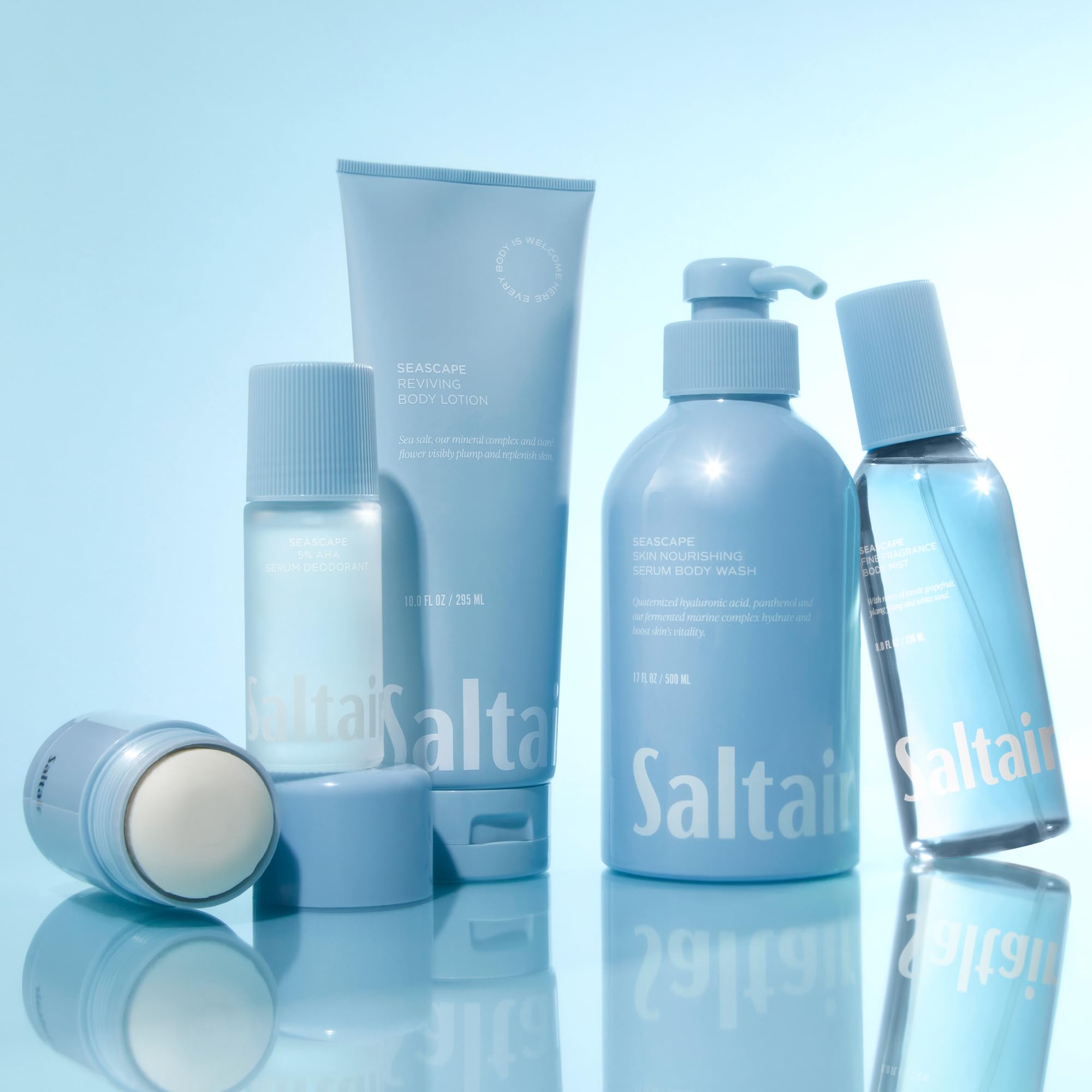 Saltair fast-absorbing formula leaves no greasy residue on skin.