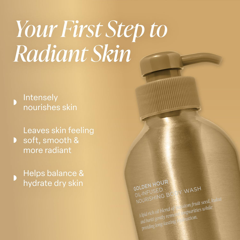 Saltair Golden Hour bottle highlights tropical notes for an uplifting shower.