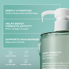 Saltair Hyaluronic Acid Body Serum texture close-up highlights sheer gel feel and light absorption