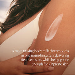 Applying Saltair KP Body Milk with a massage motion for soft skin.