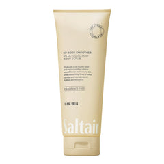 Saltair KP Body Scrub jar front shows fragrance-free formula for gentle smoothing.