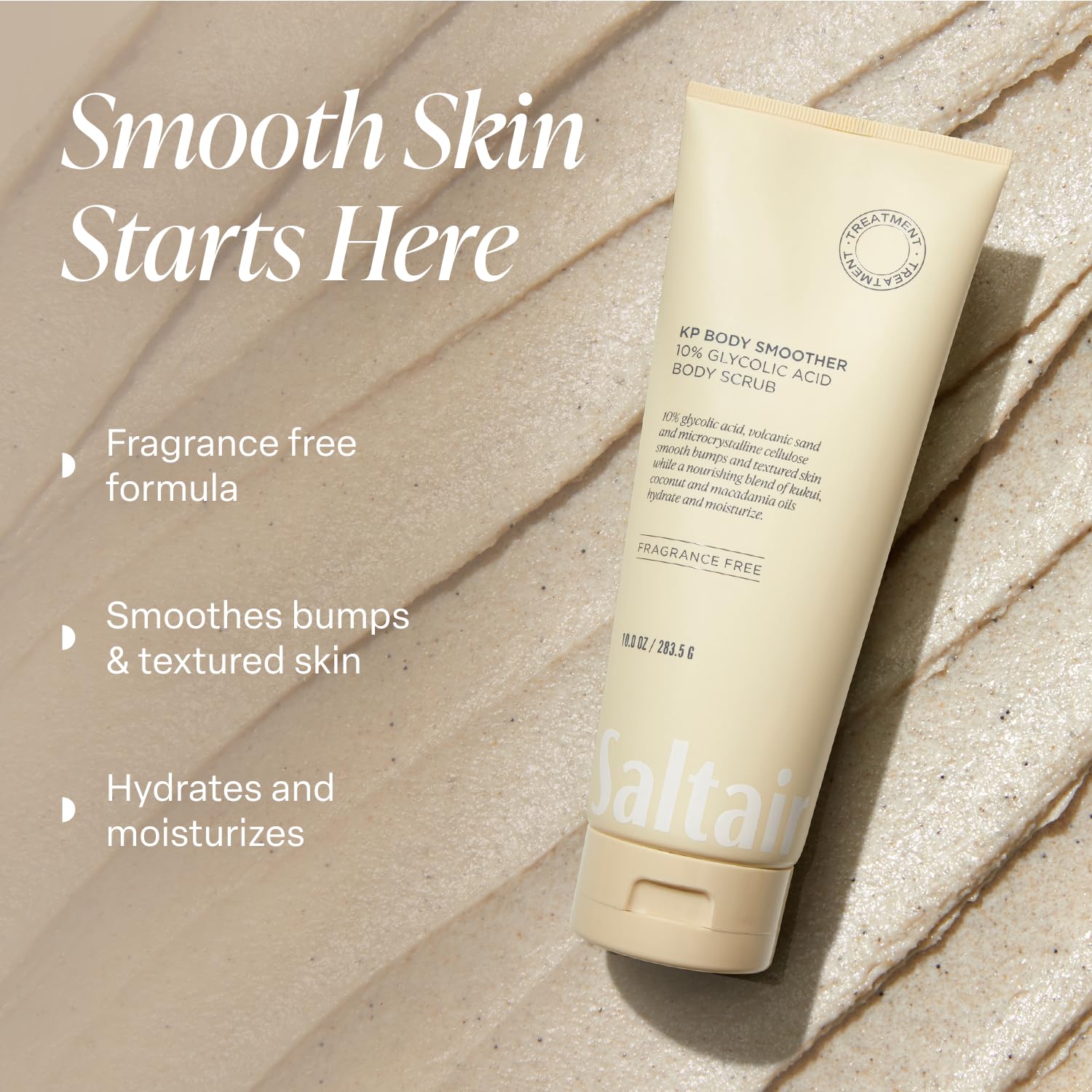 Saltair KP Body Scrub rough skin close-up reveals KP texture before exfoliation.