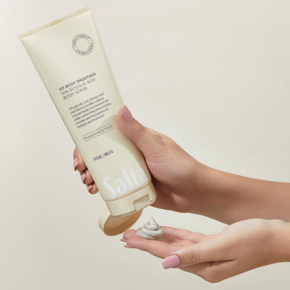 Saltair KP Body Scrub skin smoothing visual hints at improved texture.