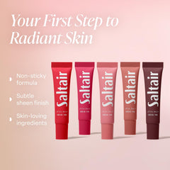 Saltair lip oil balm tinted shades show buildable color for lips.