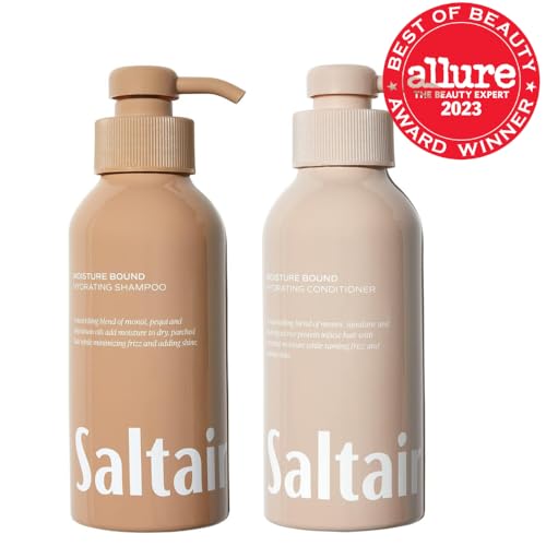 Saltair Moisture Bound conditioner bottle showcases silky finish and detangling ease.