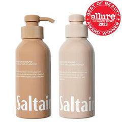 Saltair Moisture Bound conditioner bottle showcases silky finish and detangling ease.
