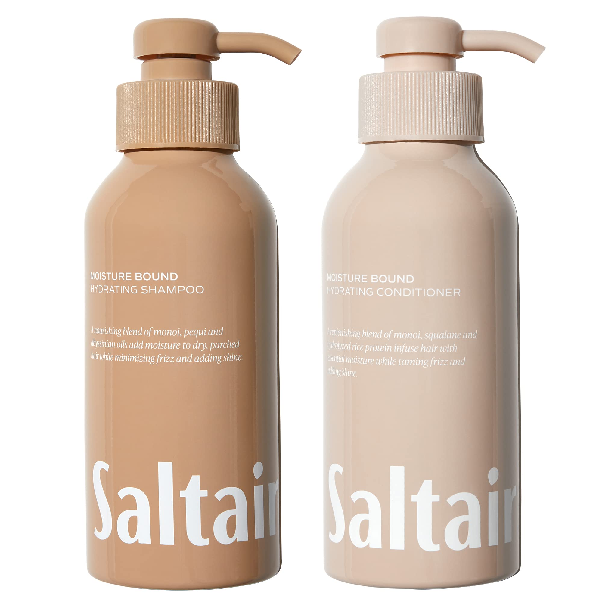 Saltair Moisture Bound shampoo bottle highlights rich lather for hydrated hair.