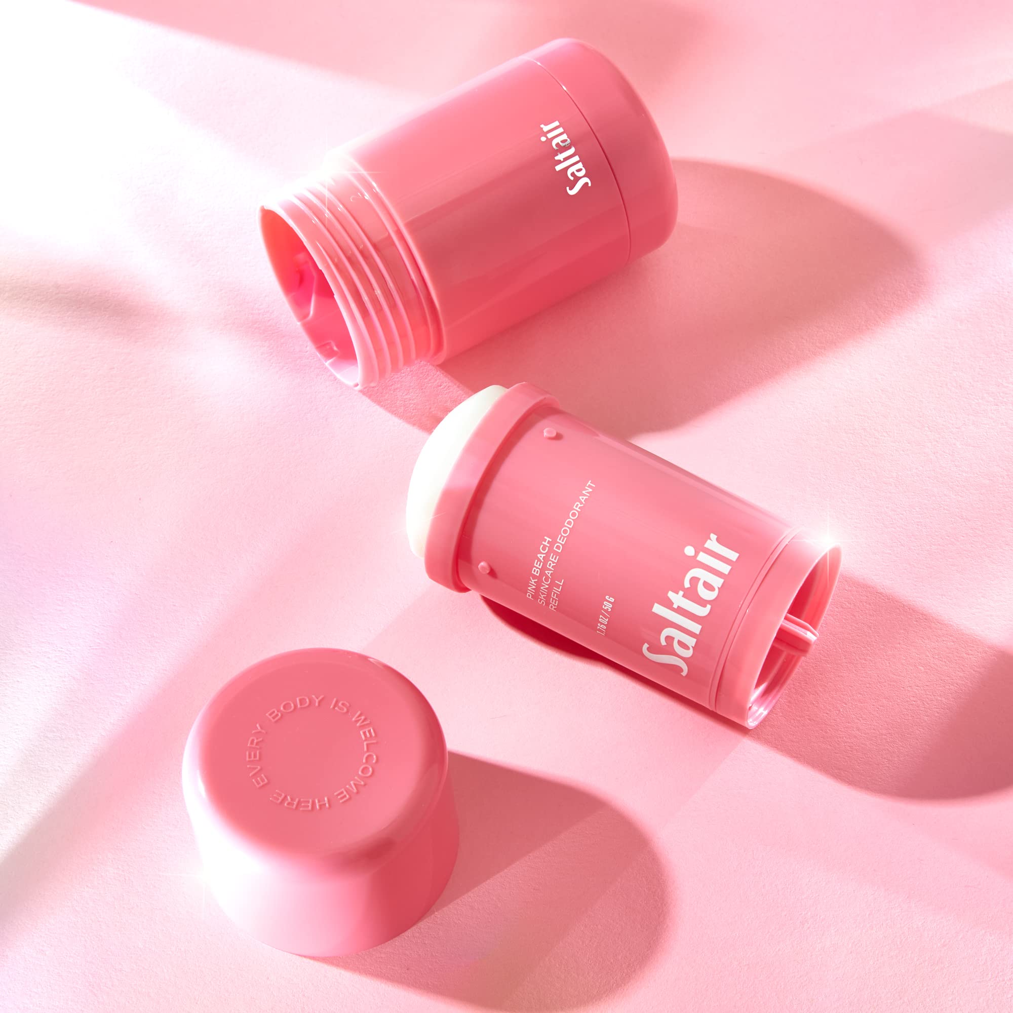 Saltair Pink Beach packaging on shelf communicates natural, clean beauty.
