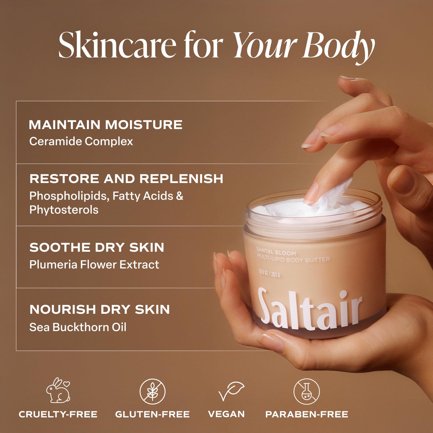 Saltair cream texture close-up showing rich, fast-absorbing formula