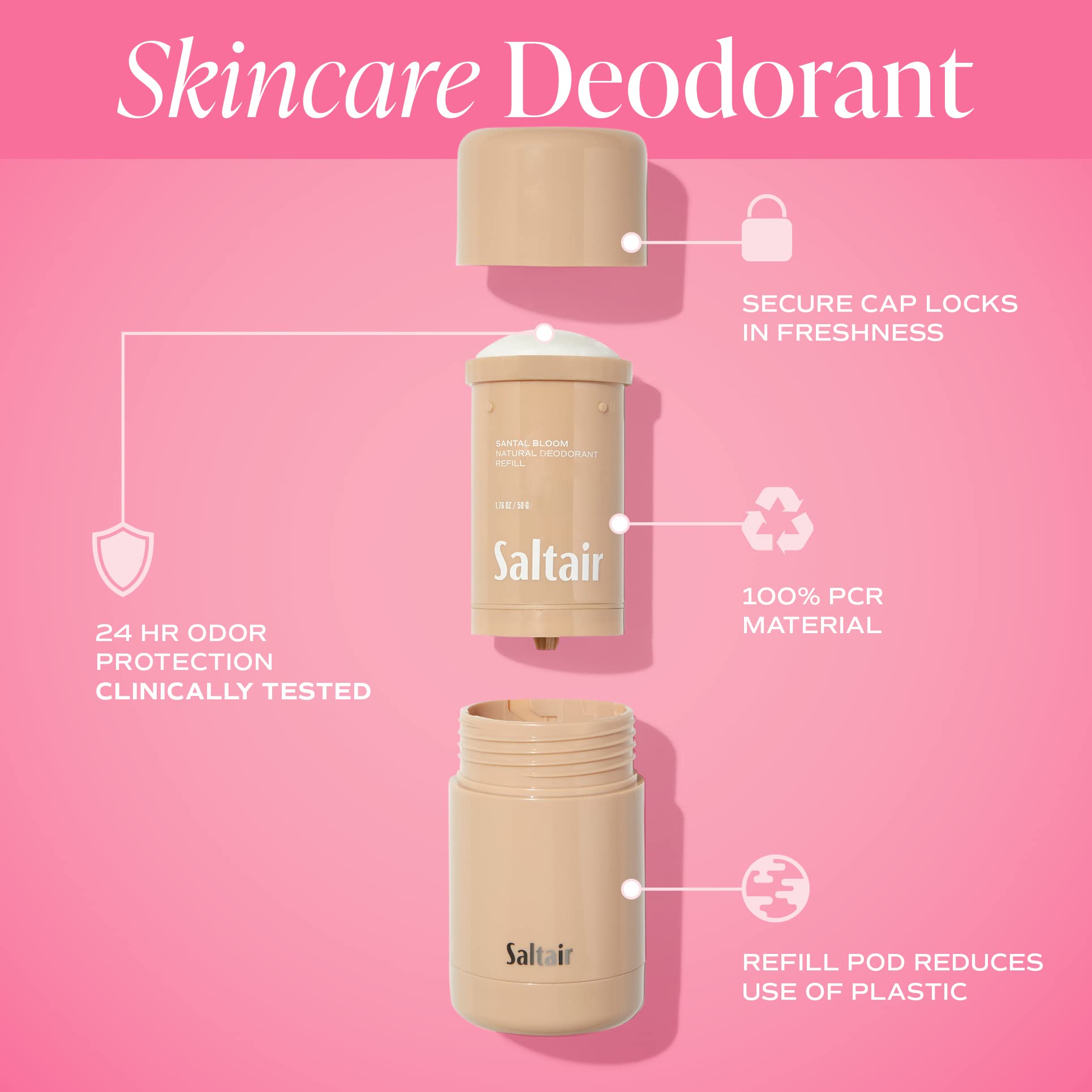 Hands applying Saltair Santal Bloom for daily freshness without powders.