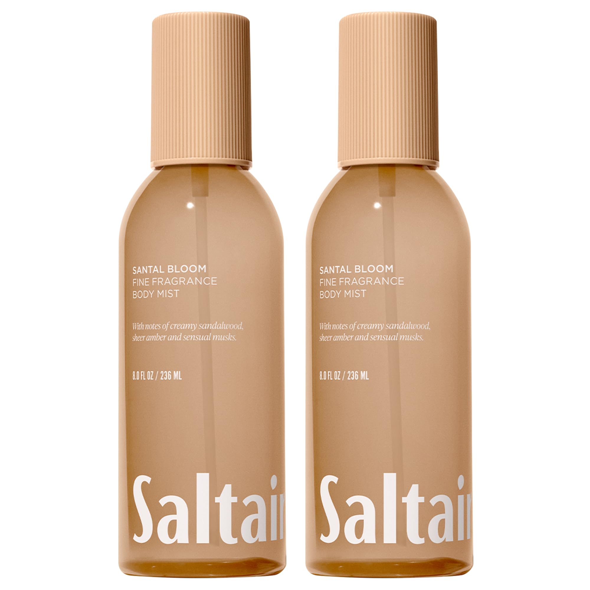 Saltair Santal Bloom bottle front showcases elegant labeling for lightweight, long-lasting fragrance.