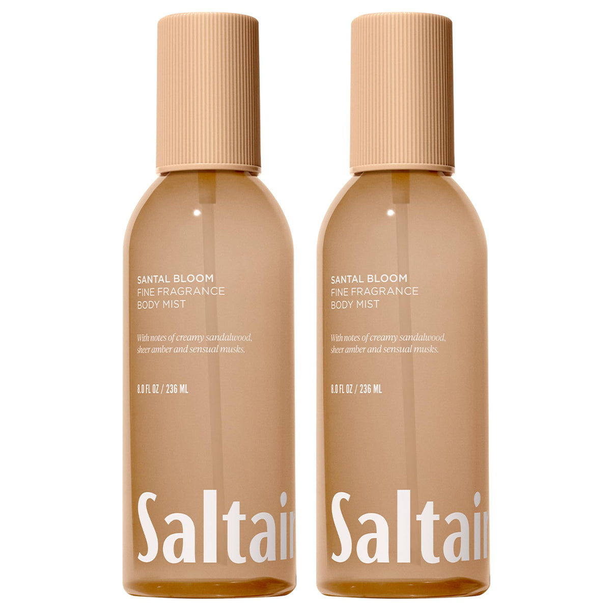 Saltair Santal Bloom bottle front showcases elegant labeling for lightweight, long-lasting fragrance.