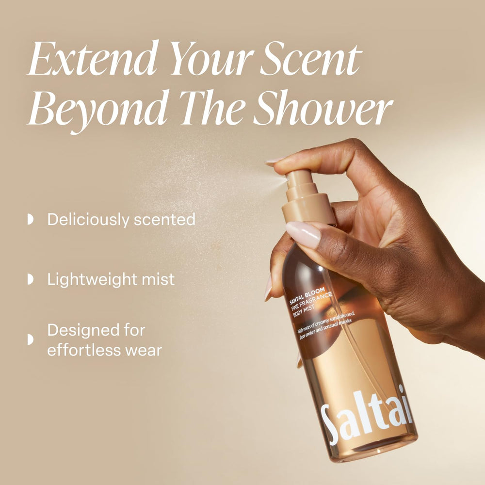 Saltair Santal Bloom bottle side highlights compact 2x8oz pack for travel-friendly fragrance.
