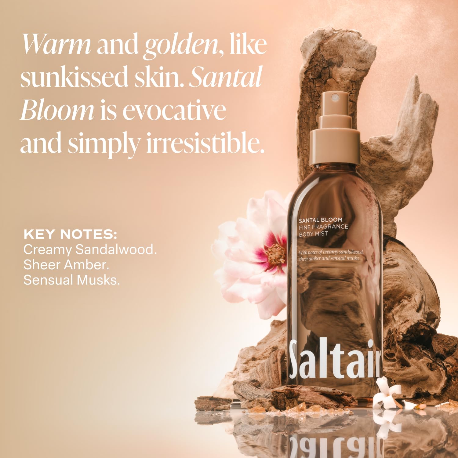 Saltair Santal Bloom spray-action image demonstrates effortless fragrance with quick-dry mist.