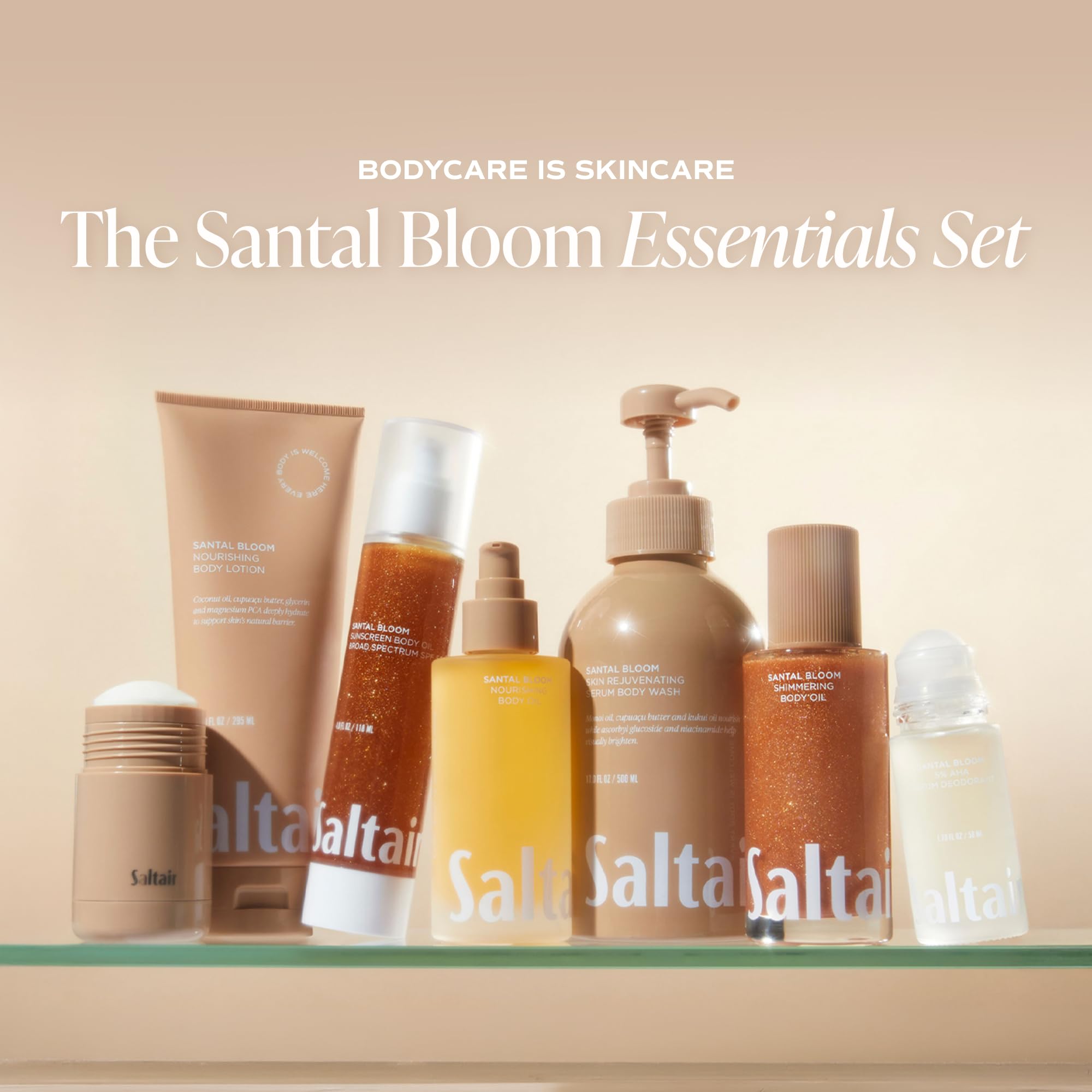 Shower scene with Saltair Santal Bloom in a modern bathroom