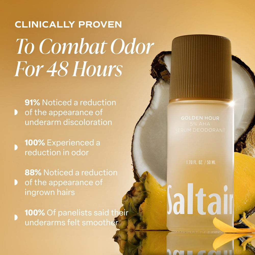Saltair Serum Deodorant with AHA blend highlighting mandelic and lactic acids