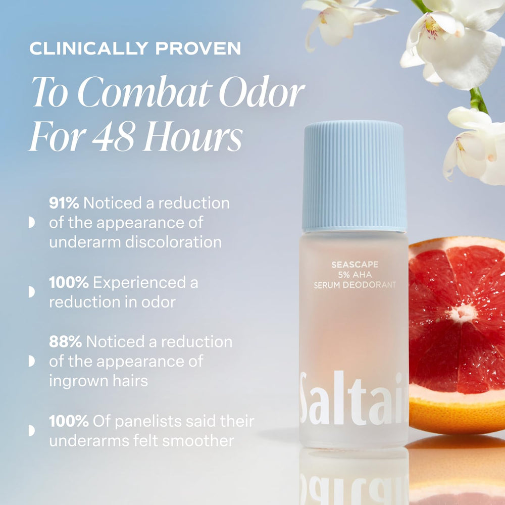 Saltair Serum Deodorant roll-on applying on underarm for fresh feel