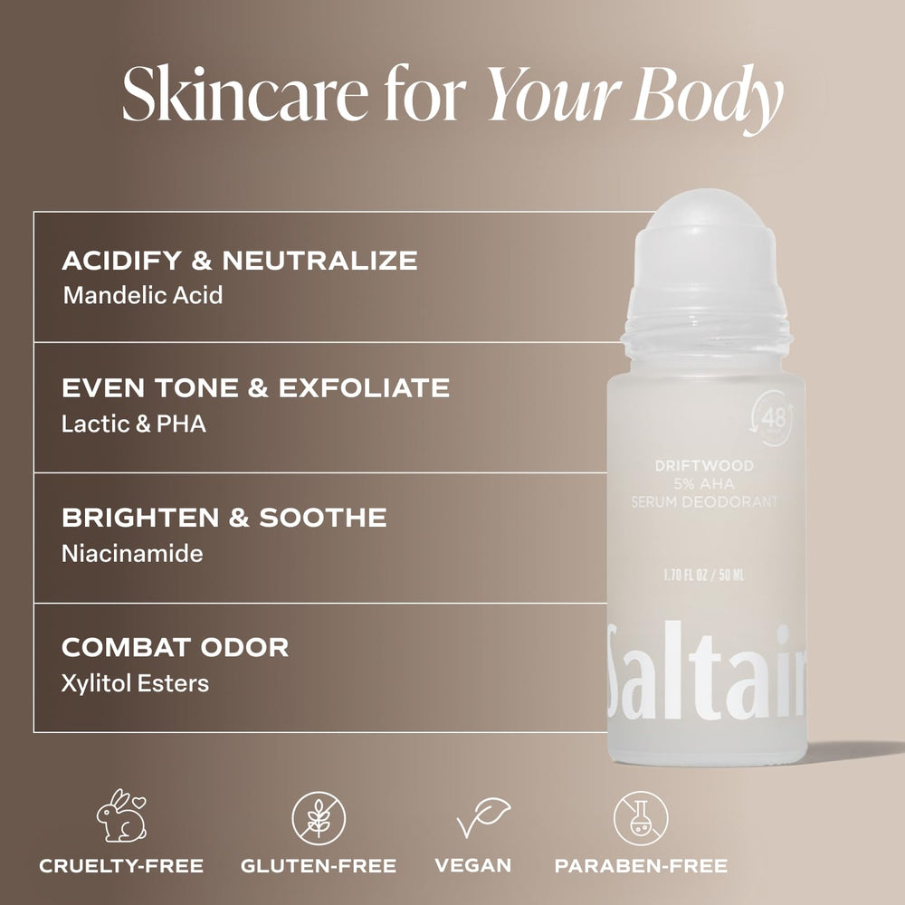 Saltair Serum Deodorant Underarm Close-Up shows smooth skin and gentle exfoliation.