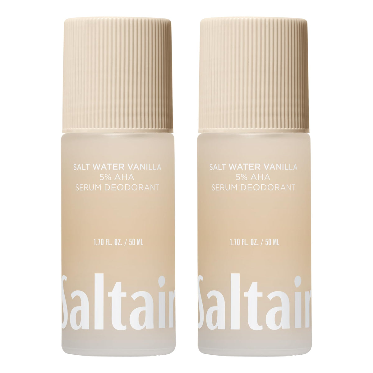 Saltair Serum Deodorant bottle with vanilla scent for all-day protection.