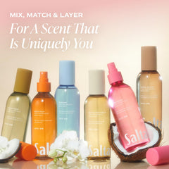 Close-up of Saltair SHEA spray releasing a light, refreshing mist.