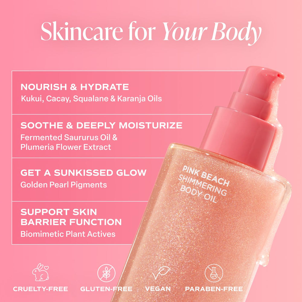 Saltair Shimmering Body Oil on hands massaging damp skin for fast absorption.