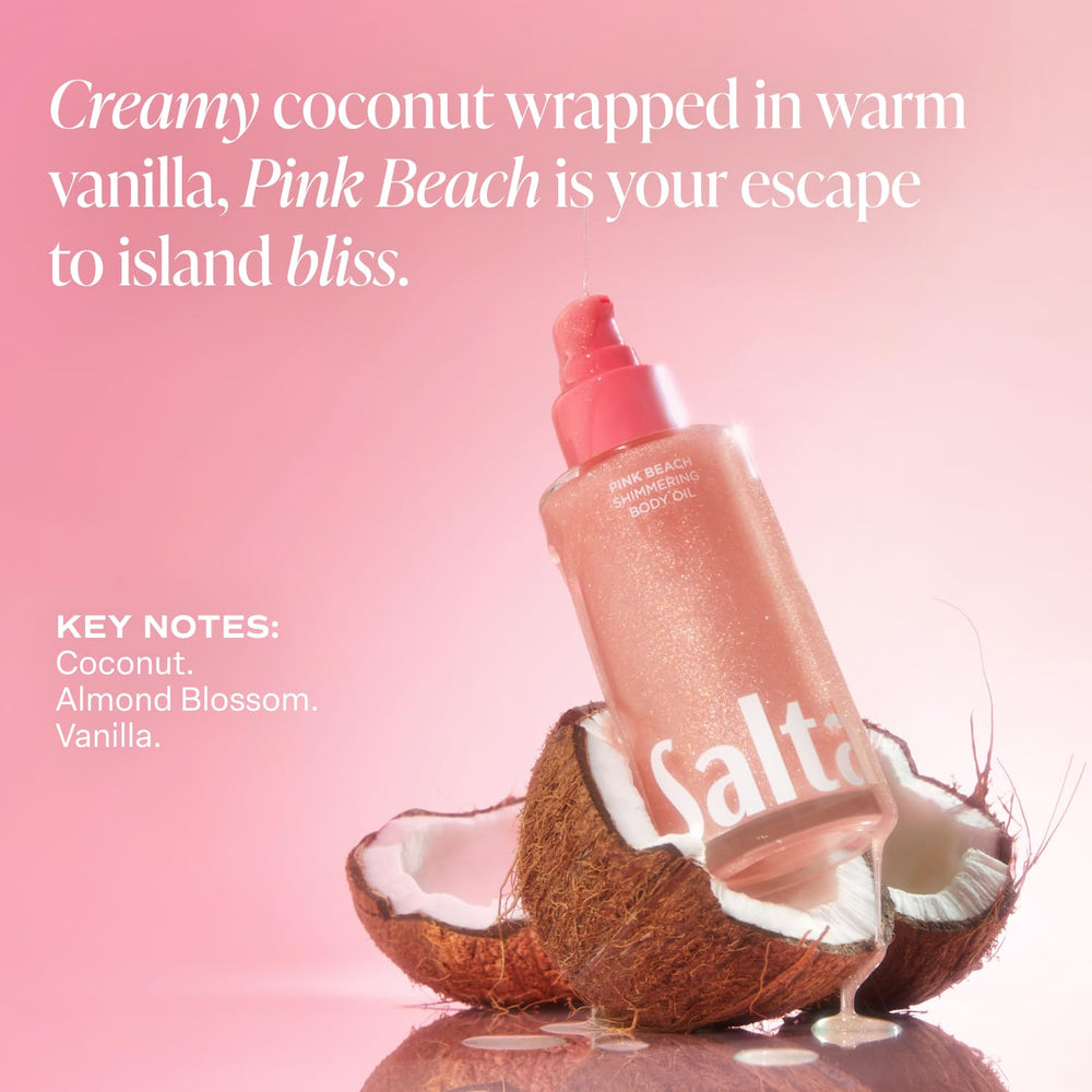 Saltair Shimmering Body Oil Pink Beach fragrance evokes island warmth and calm.