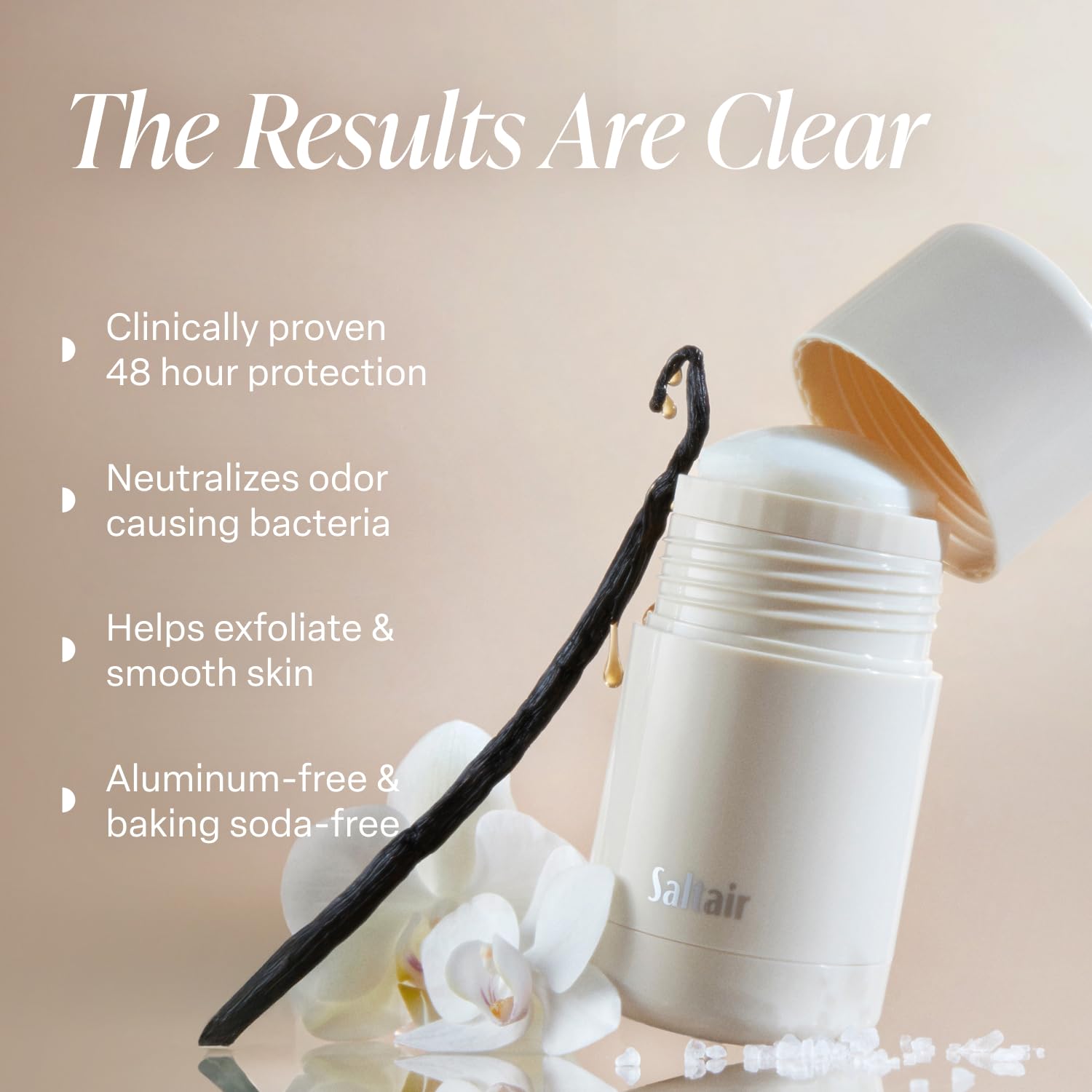 Saltair Skincare Deodorant in use demonstrates smooth glide with no white residue.