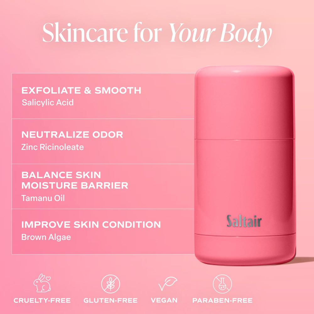 Saltair skincare deodorant zinc and BHA odor-control formula for lasting freshness.