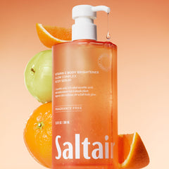 Saltair Vitamin C Body Serum dispenser highlight for easy fast-absorbing application.