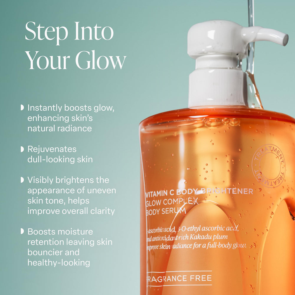 Saltair Vitamin C Body Serum neck-to-toe glow emphasizing full-body brightening.