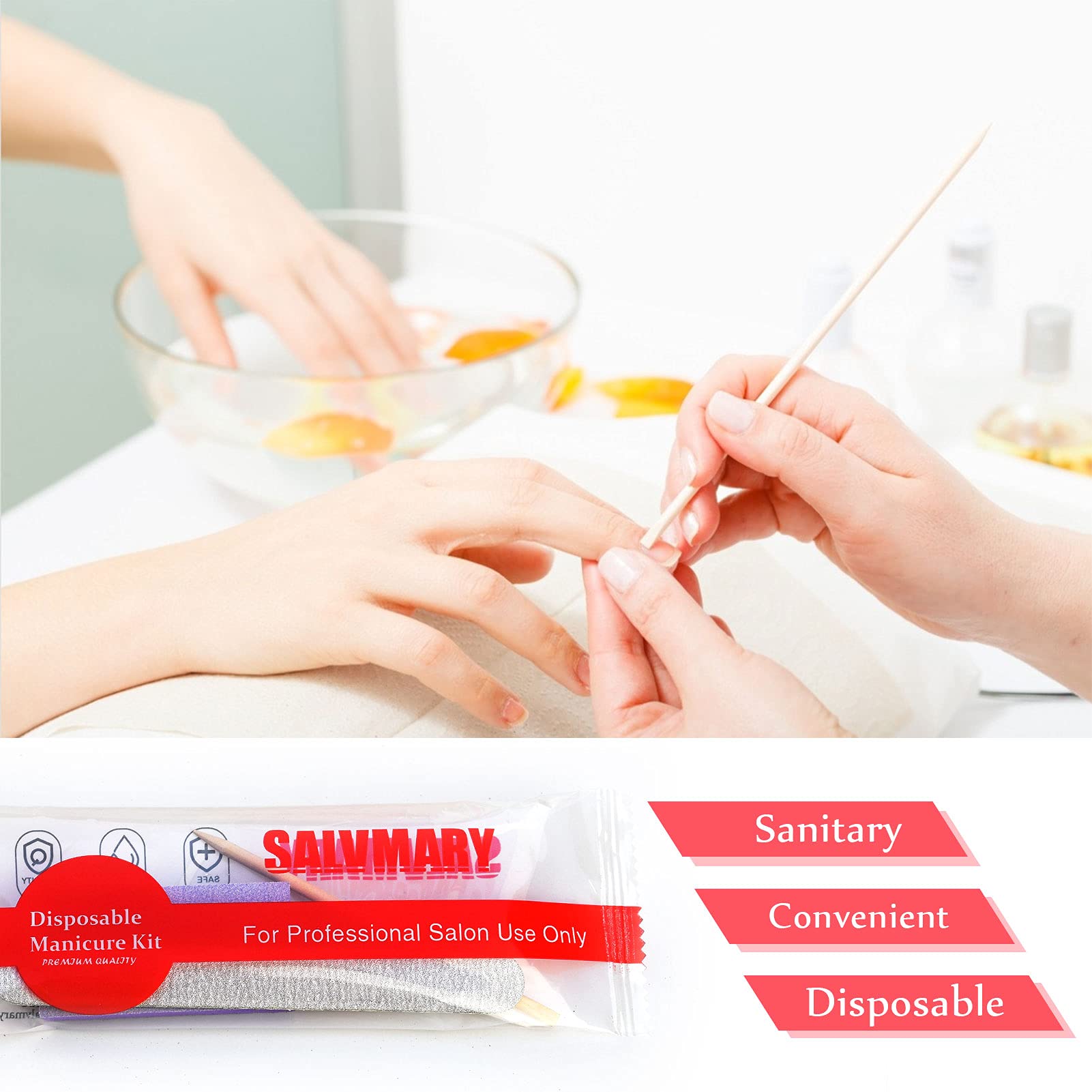 SALVMARY 100-set box of disposable manicure kits for salons and spas