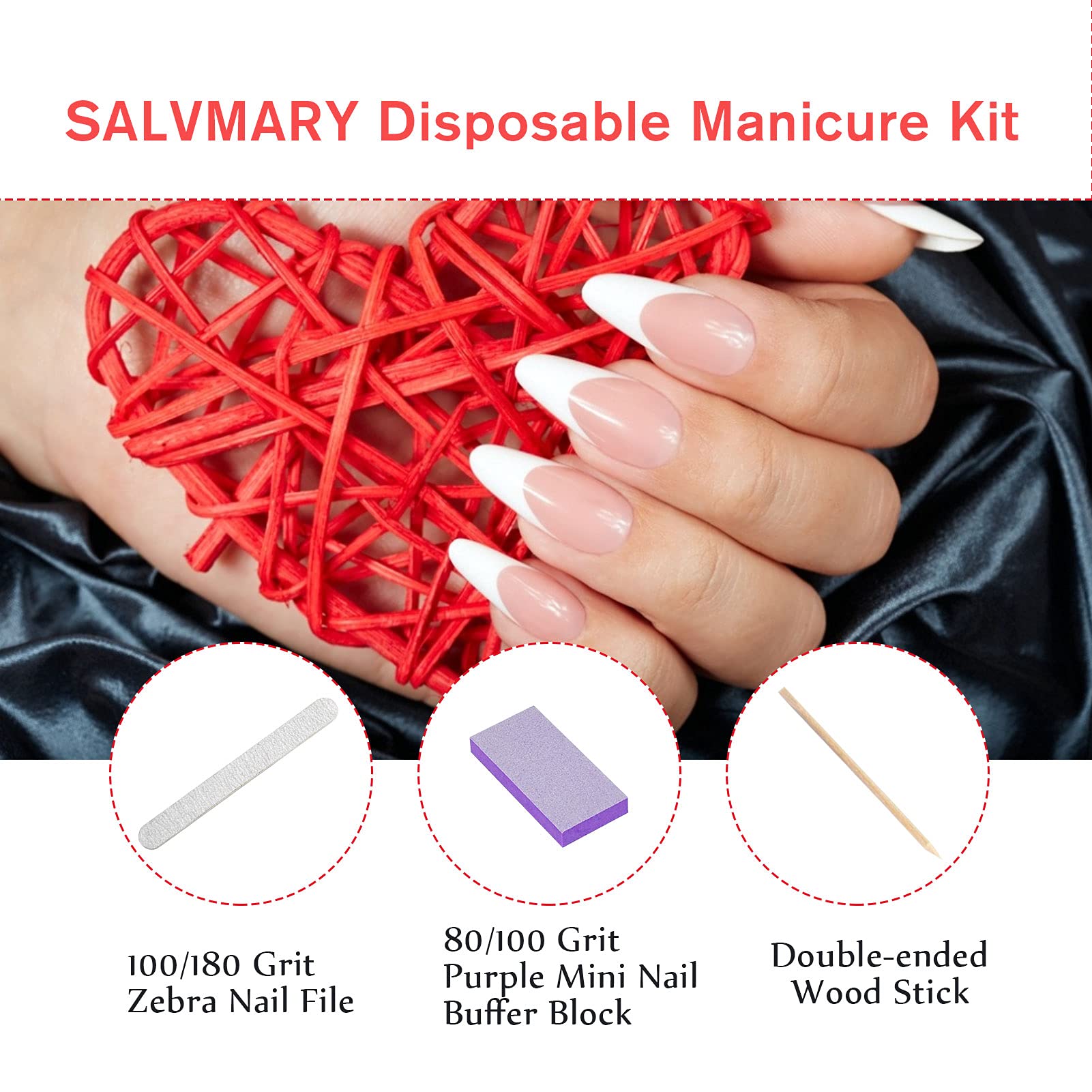 SALVMARY double-ended wood stick with pointed tip for cuticle care