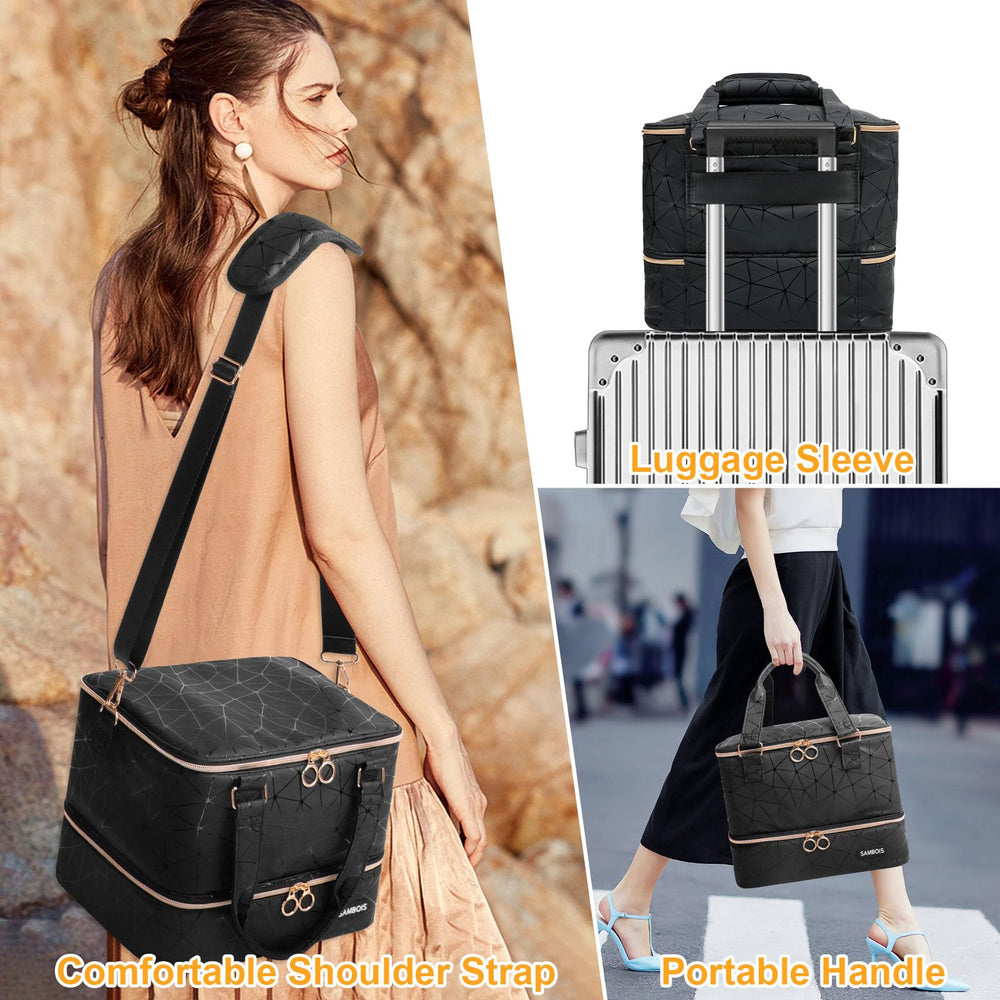 Sambois organizer top handles with metal buckles prevent accidental openings.