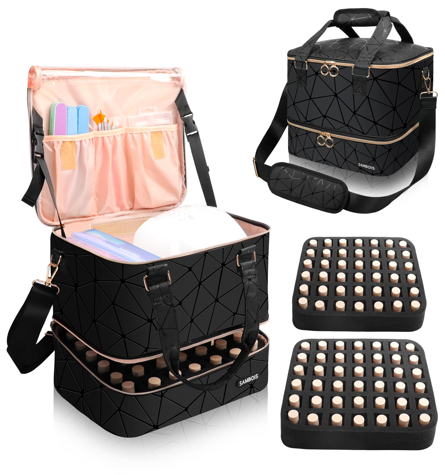 Sambois nail polish organizer upper space pockets provide quick tool access on the go.