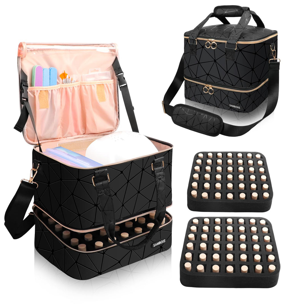 Sambois nail polish organizer upper space pockets provide quick tool access on the go.